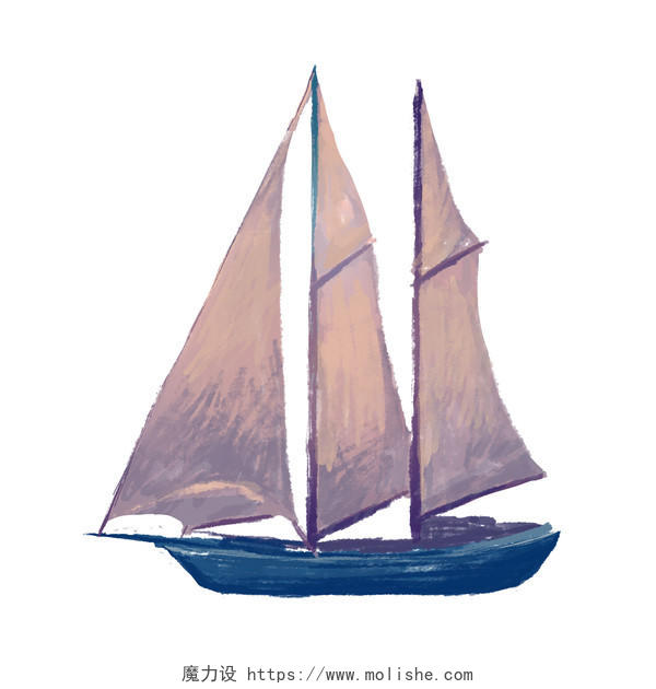 手绘卡通海洋帆船元素简约帆船PNG素材